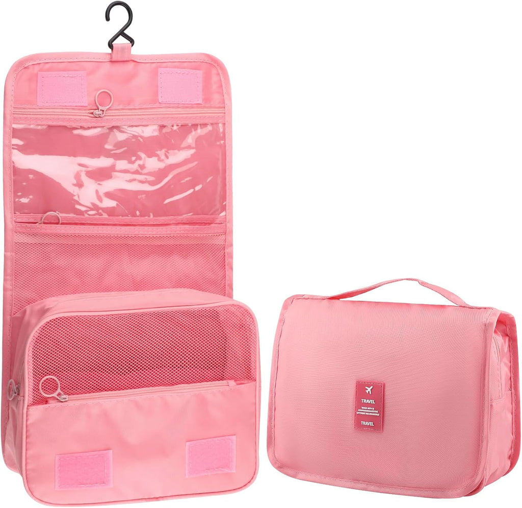 Hanging Toiletry Bag Travel Waterproof Makeup Organizer for Women Men(Pink)
