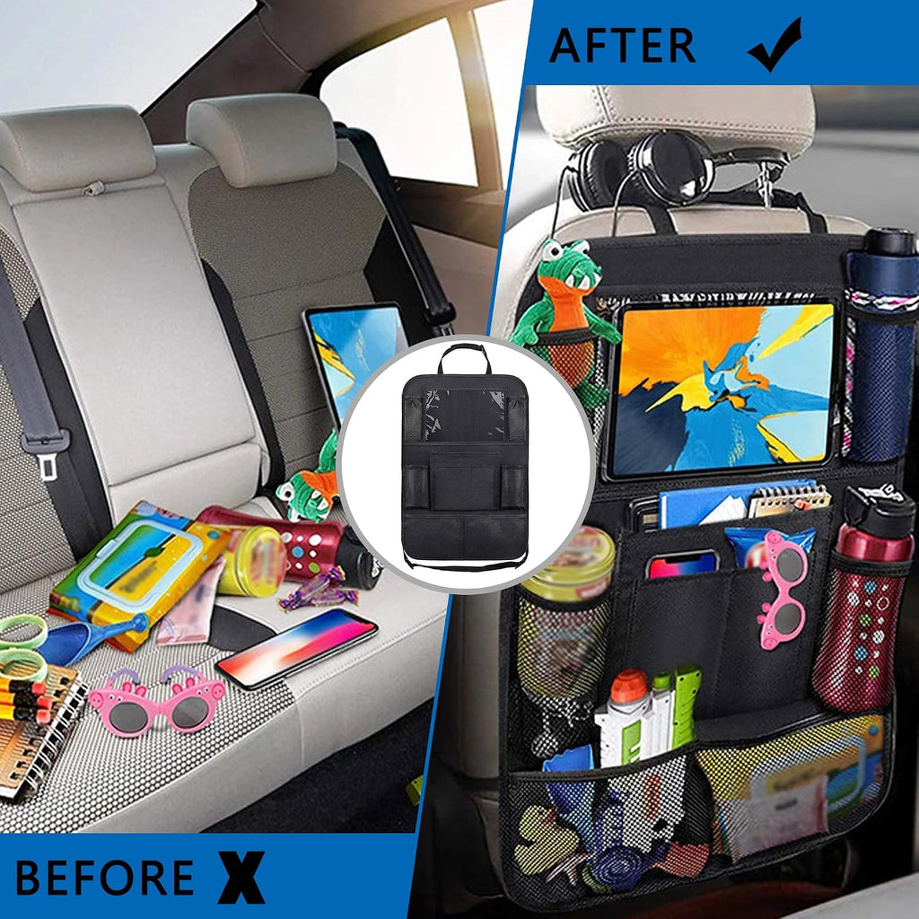 2PCS Car Seat Back Organizer,Extra Large Capacity Car Seat Organizer with 6 Mesh Pocket,2 Cup Holder & 4 Storage Bag,Road Trip Essentials for Kids & Adults