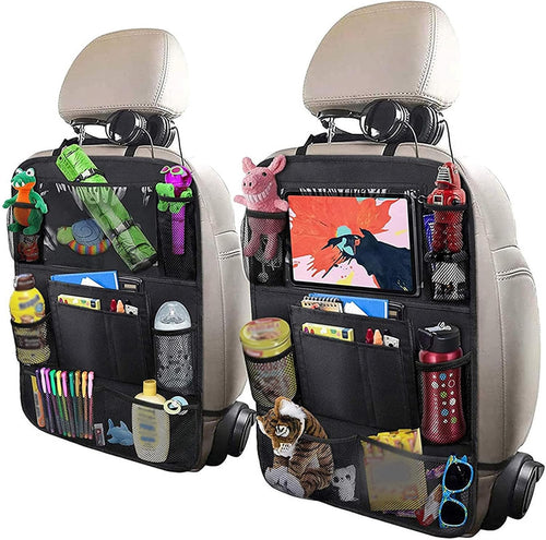 2PCS Car Seat Back Organizer,Extra Large Capacity Car Seat Organizer with 6 Mesh Pocket,2 Cup Holder & 4 Storage Bag,Road Trip Essentials for Kids & Adults