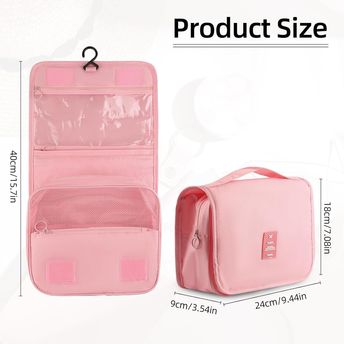 Hanging Toiletry Bag Travel Waterproof Makeup Organizer for Women Men(Pink)