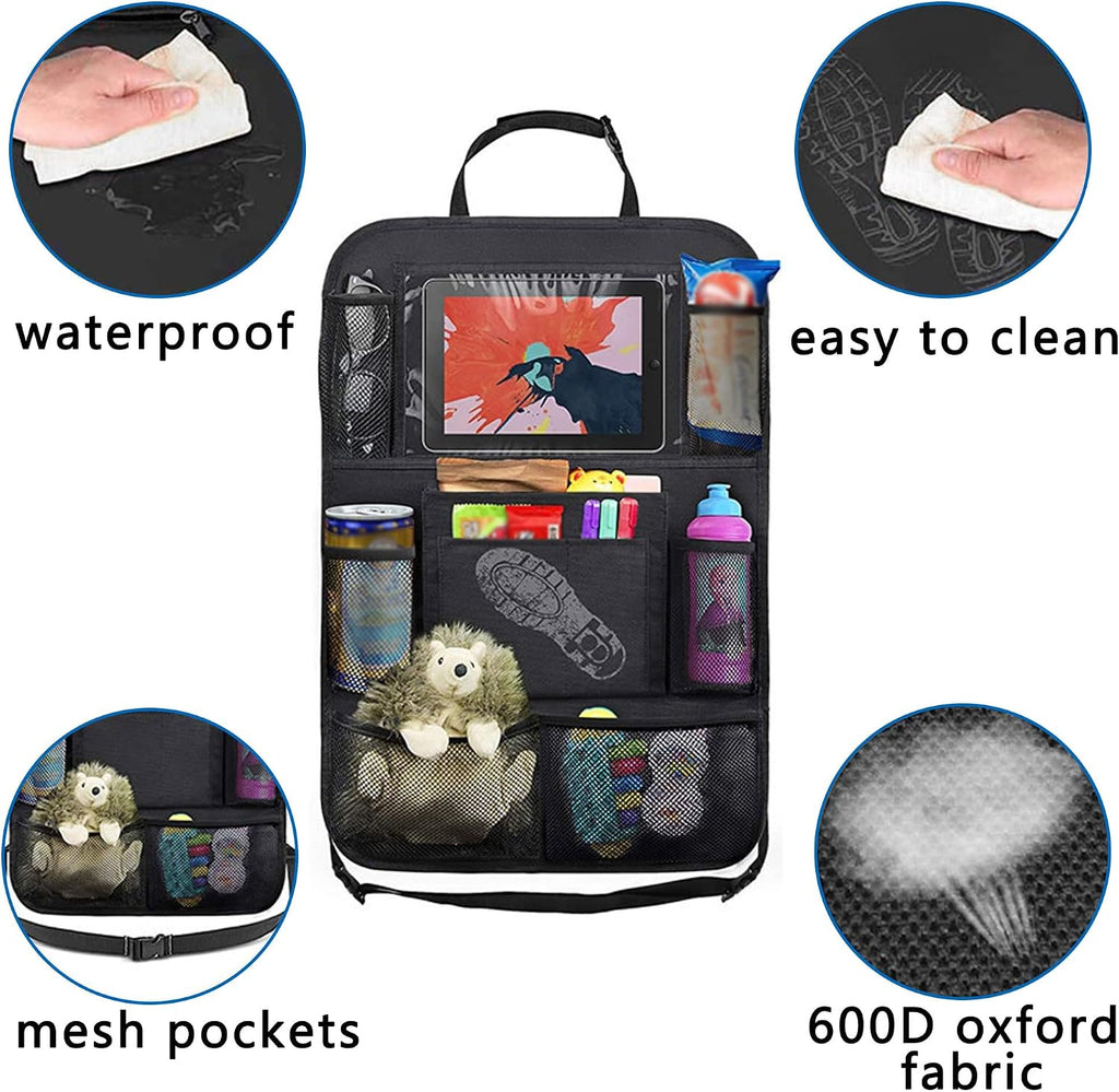 2PCS Car Seat Back Organizer,Extra Large Capacity Car Seat Organizer with 6 Mesh Pocket,2 Cup Holder & 4 Storage Bag,Road Trip Essentials for Kids & Adults